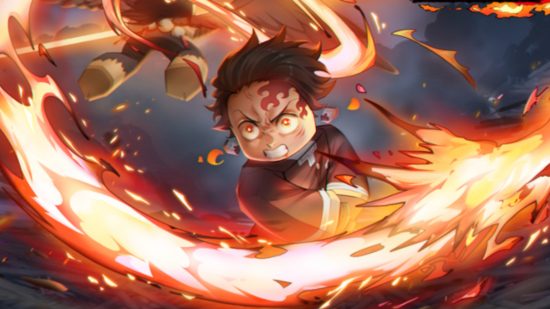 Slayers Battlegrounds key art depicting a demon slayer using fire