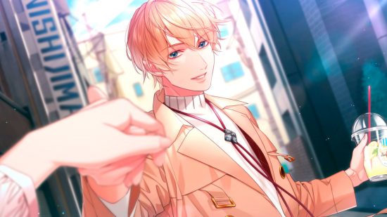 Screenshot of a character reaching out a hand in Sympathy Kiss for Sympathy Kiss release date news